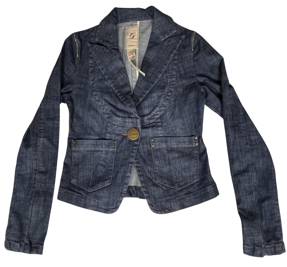 Vintage G-Unit Jacket Womens Small Dark Blue Denim Crown Graphic F05 FL14054